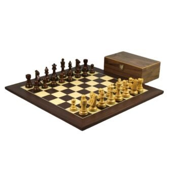 Juego de Ajedrez Macasar de 20 Pulgadas con Piezas de Ajedrez Staunton Francesas de Sheesham Pesadas de 3.75 Pulgadas