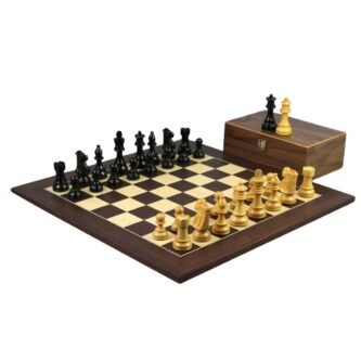 Juego de Ajedrez Macasar de 20 Pulgadas con Piezas de Caballero Frances Staunton Ebonizadas y Pesadas de 3.75 Pulgadas