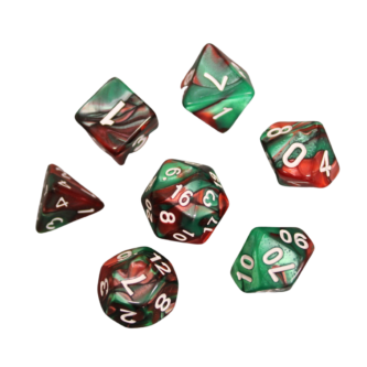 Juego de Dados DND Marmol Rojo y Verde Aurora Boreal, Set de 7 Dados para Juegos de Rol