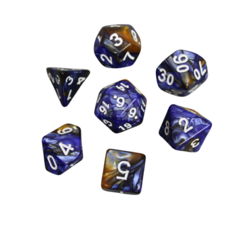 Juego de Dados DND Marmoleado en Azul Marino y Oro Clasico, Set de 7 Piezas, Dados para Juegos de Rol