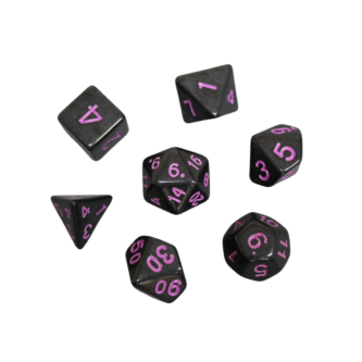 Juego de Dados de DND Marmol Negro Medianoche y Rosa Neon, Set de 7 Piezas, Dados para Juegos de Rol con Bolsa