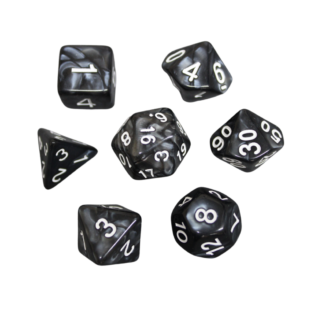 Juego de Dados de DND Marmol Negro Carbon, Set de 7 Piezas, Dados para Juegos de Rol