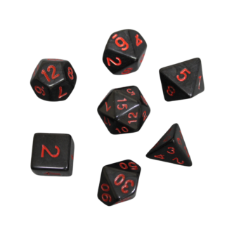 Juego de Dados de DND Marmol Negro Medianoche y Rojo Neon, Set de 7 Piezas, Dados para Juegos de Rol