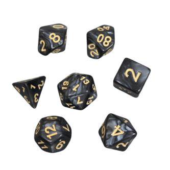 Juego de Dados DND Marmoleados en Negro Ahumado, Set de 7 Piezas