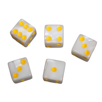 Blanco Marmol 16 mm D6 Dados para Juegos de Rol con Puntos Amarillos