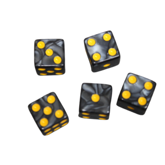 Onyx Schwarz 16 mm D6 Rollenspiel-Wurfel mit Gelben Punkten