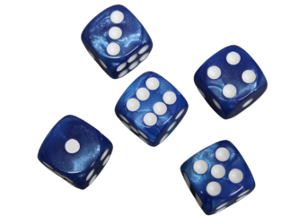 Dados D6 de Efecto Marmol Azul Noche Redondeado de 16 mm con Puntos Blancos