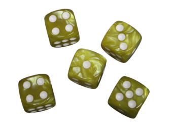Dados D6 de Efecto Marmol Amarillo Medallon Redondeado de 16 mm con Puntos Blancos