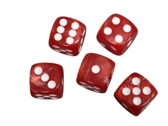 Dados D6 de Efecto Marmol Rojo Profundo Redondeado de 16 mm con Puntos Blancos