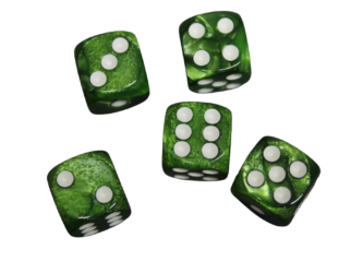 Dados D6 de Efecto Marmol Verde Oliva Redondeado de 16 mm con Puntos Blancos
