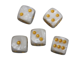 Dados D6 de Efecto Marmol Blanco Perla Redondeado de 16 mm con Puntos Amarillos