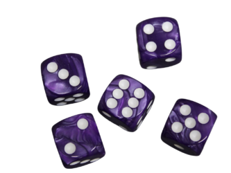 Dados D6 de Efecto Marmol Purpura Vino Redondeado de 16 mm con Puntos Blancos