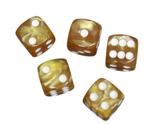 Dados D6 de Efecto Marmol Oro Atardecer Redondeado de 16 mm con Puntos Blancos