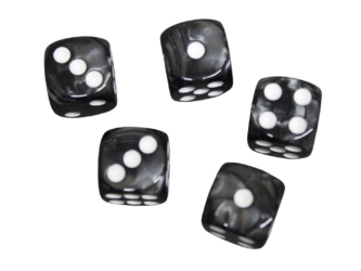 Dados D6 de Efecto Marmol Negro Hierro Redondeado de 16 mm con Puntos Blancos