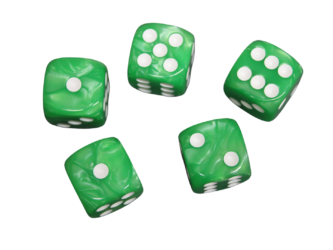 Dados D6 de Efecto Marmol Verde Pino Redondeado de 16 mm con Puntos Blancos