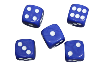 Dado D6 de 16 mm con Efecto Marmol Redondeado Azul Real y Puntos Blancos